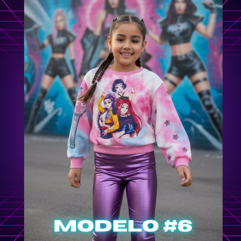 CONJUNTO KPOP NIÑAS LICRA + BUZO TALLAS 4 A 16