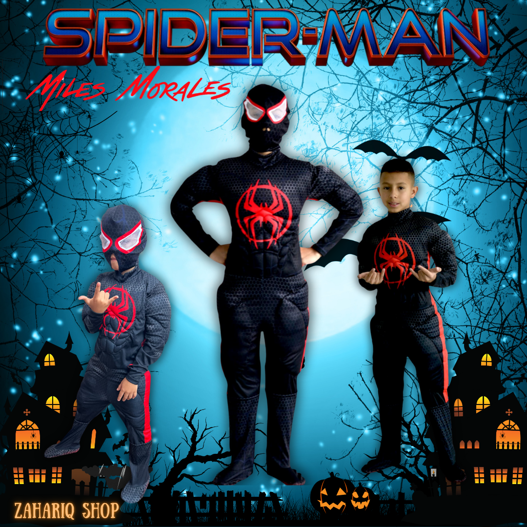 DISFRAZ SPIDERMAN MILES MORALES CALIDAD PREMIUM TALLAS 6 A 12