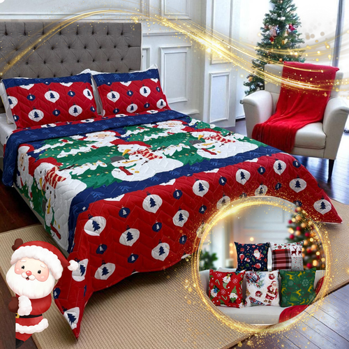 COMBO NAVIDEÑO EDREDÓN + SET DE COJINES CALIDAD PREMIUM