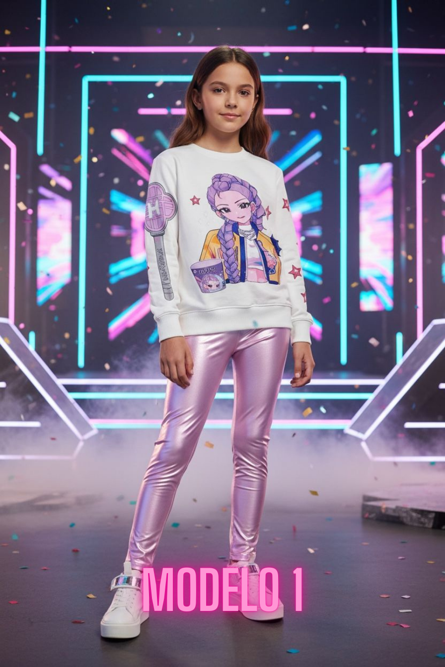 CONJUNTO KPOP LEGGINS SATINADO TALLA 6 A 16
