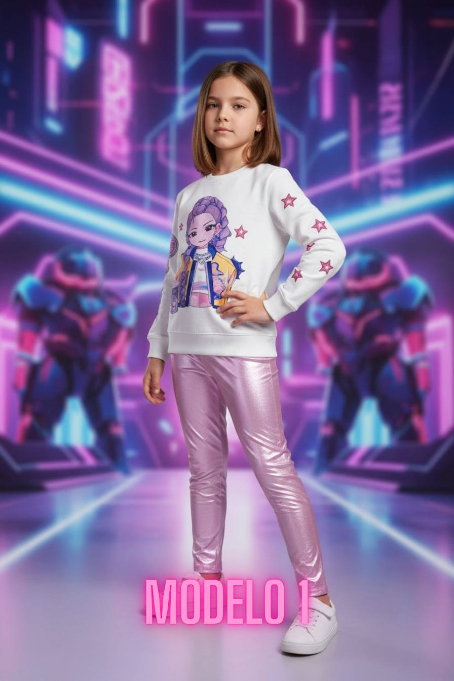 CONJUNTO KPOP LEGGINS SATINADO TALLA 6 A 16