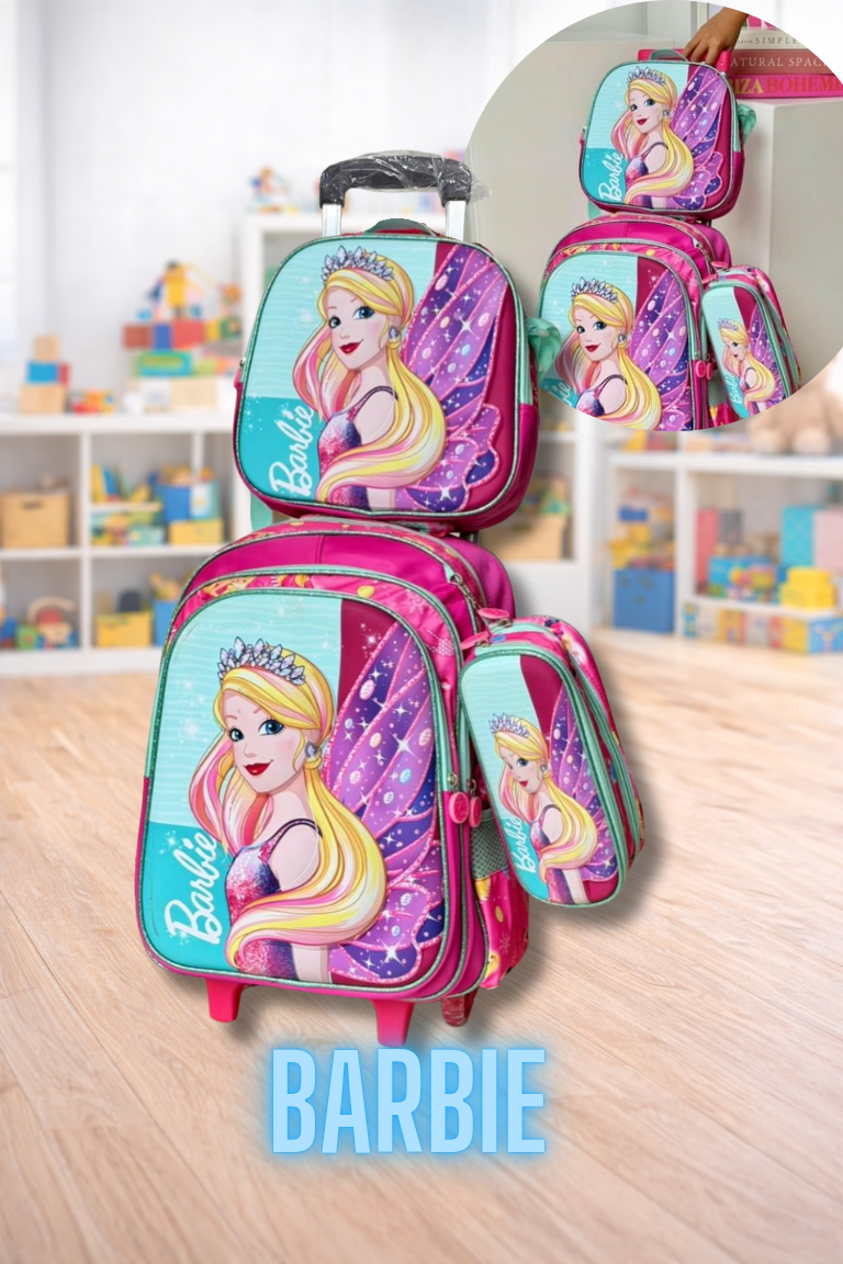 COMBO MORRAL CON RUEDAS, LONCHERA Y CARTUCHERA 3D