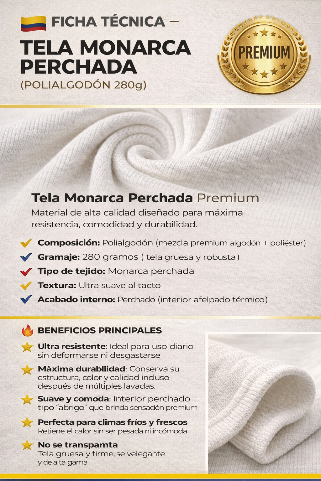 BUZO SELECCIÓN COLOMBIA TELA MONARCA 280 GR