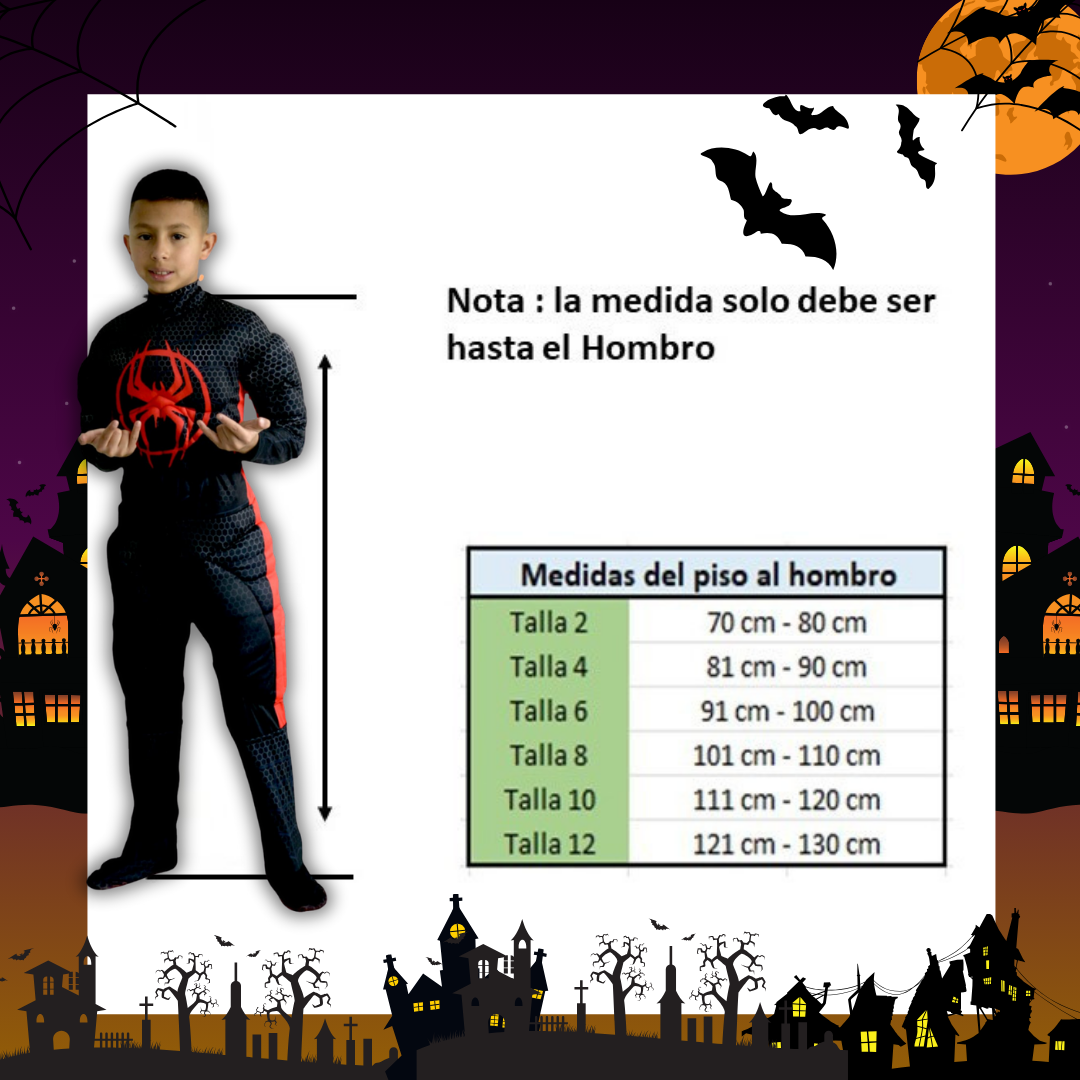 DISFRAZ SPIDERMAN MILES MORALES CALIDAD PREMIUM TALLAS 6 A 12