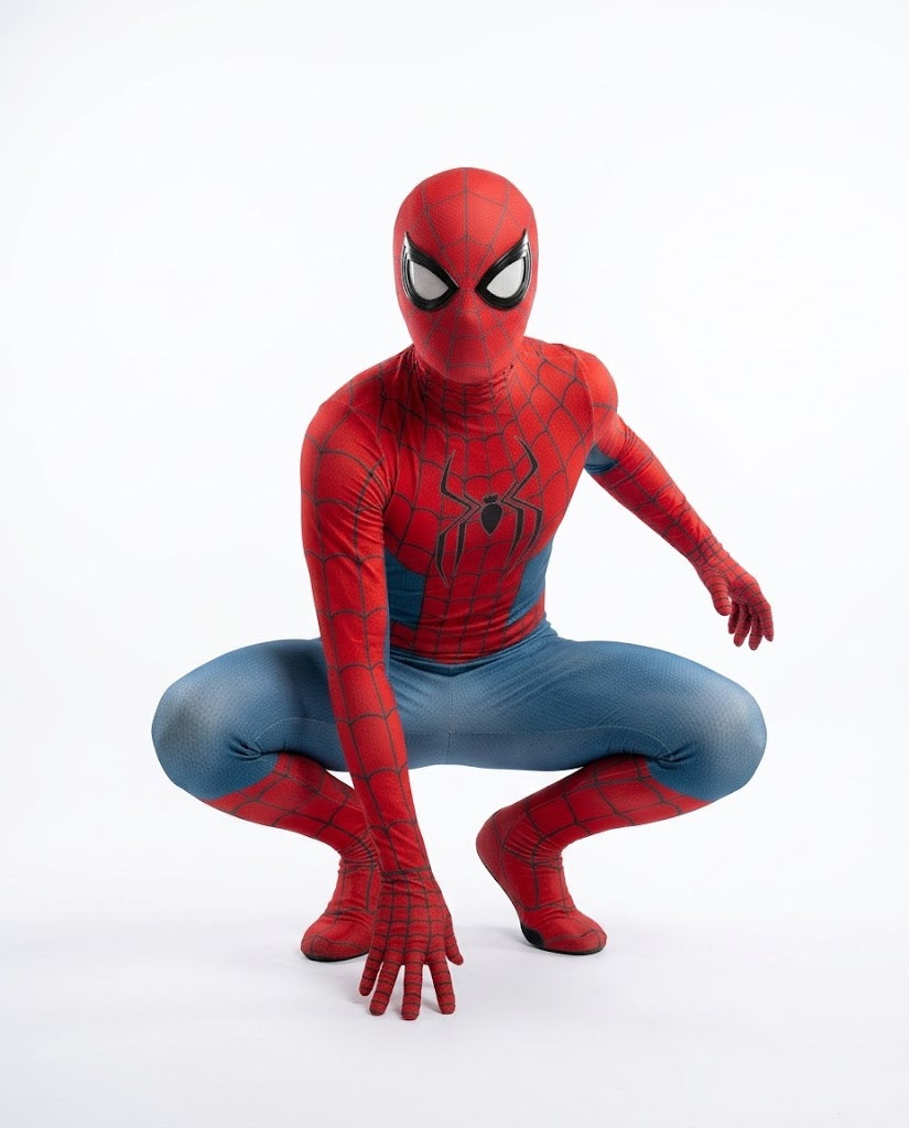 Disfraz Spider-Man realista en posición araña